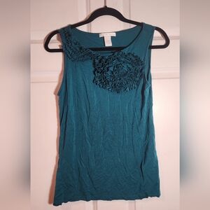 Design History Teal Sleeveless Top with Floral Detail Large